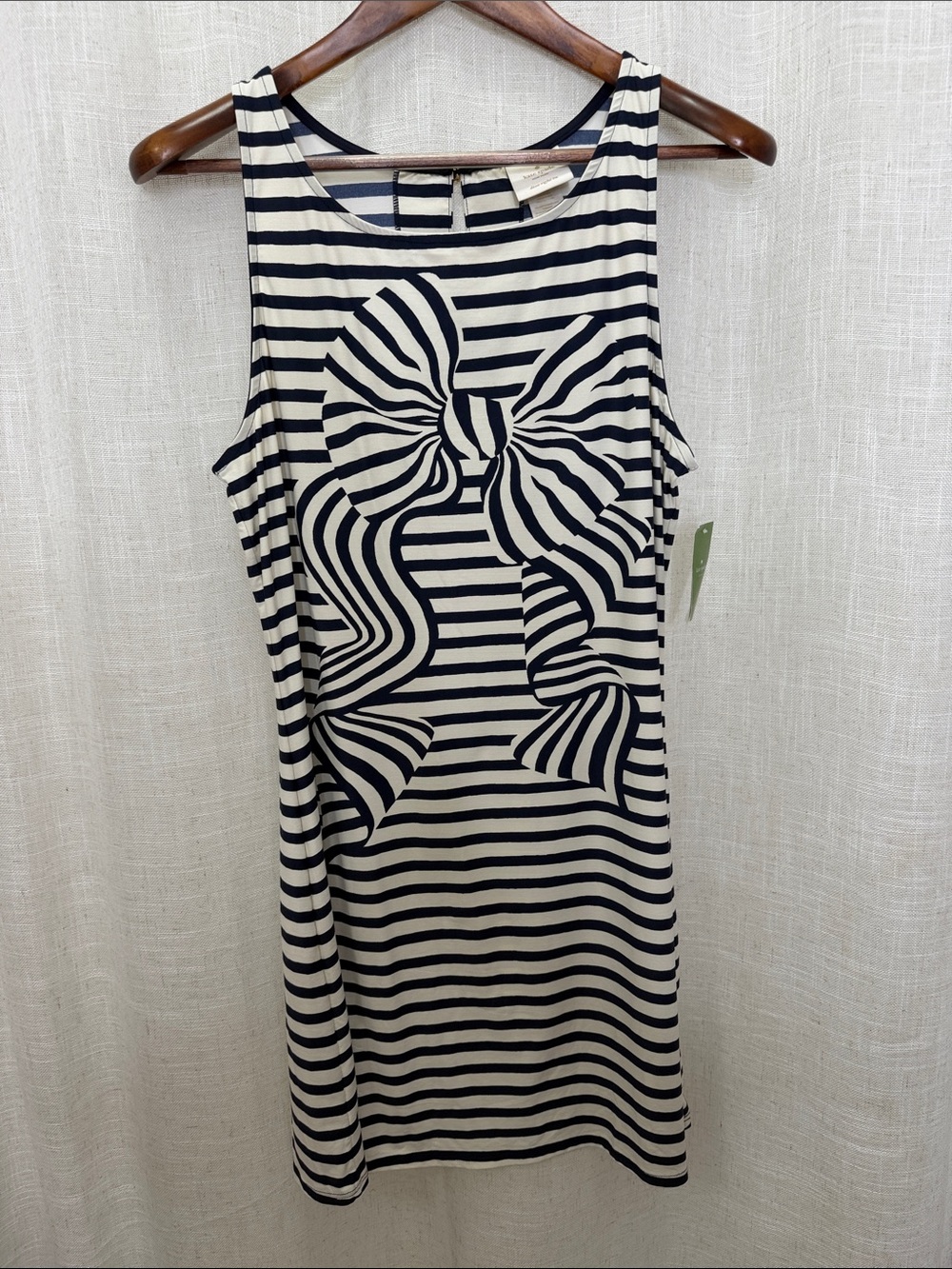 Kate Spade Navy & Cream Striped Bow-Print Sleeveless Dress Size Large Brand New